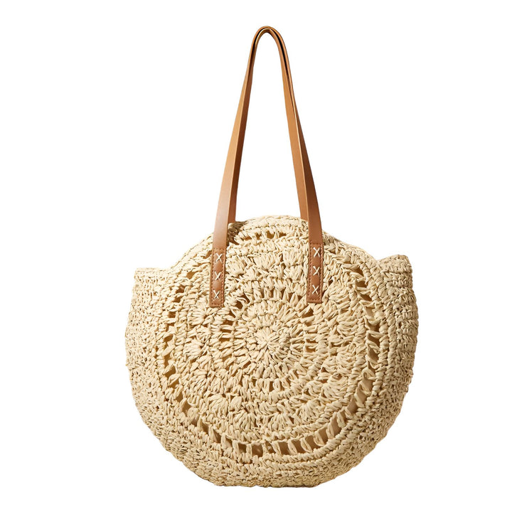 Sac rond en paille avec anses en cuir, 46194029756640,46194029789408