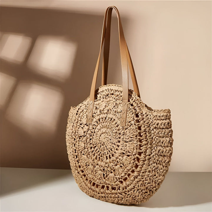 Sac cabas en paille tressée avec anses en cuir, 46194029756640,46194029789408