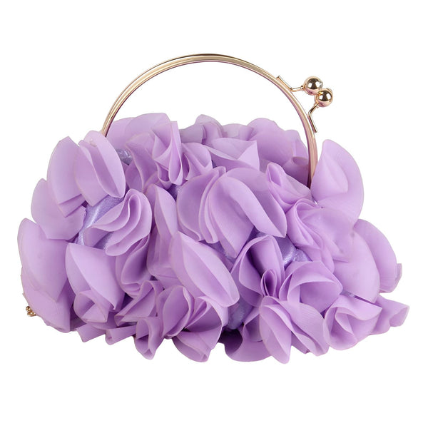 Pochette de soirée violette ornée de fleurs en tissu et fermoir cadre doré, 46193932239072,46193932271840,46193932304608,46193932337376