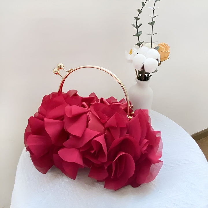 Pochette rose fuchsia ornée de formes florales avec anse dorée, 46193932239072,46193932271840,46193932304608,46193932337376