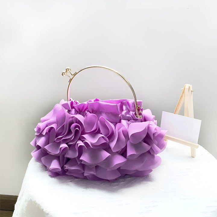 Sac à main violet à volants avec anse dorée, 46193932239072,46193932271840,46193932304608,46193932337376