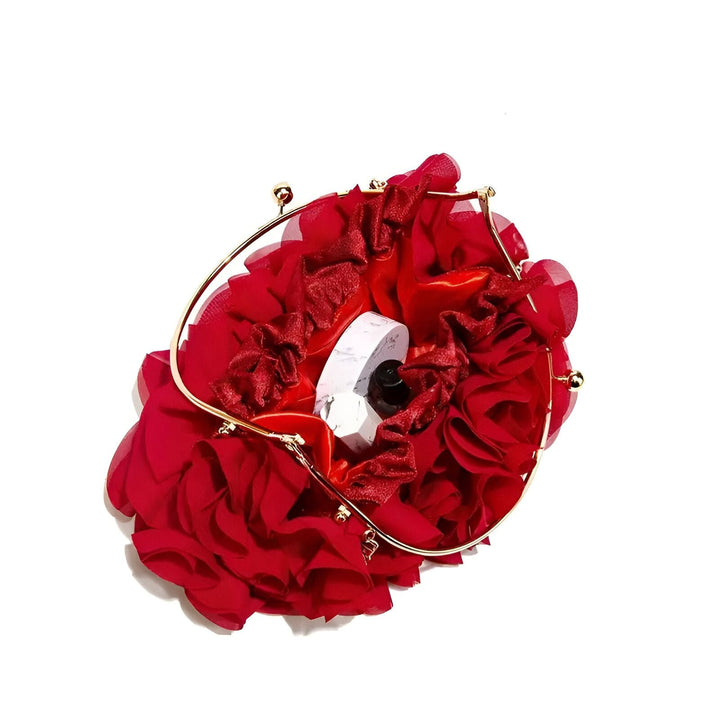 Sac pochette rouge à volants effet fleur, avec fermoir doré., 46193932239072,46193932271840,46193932304608,46193932337376