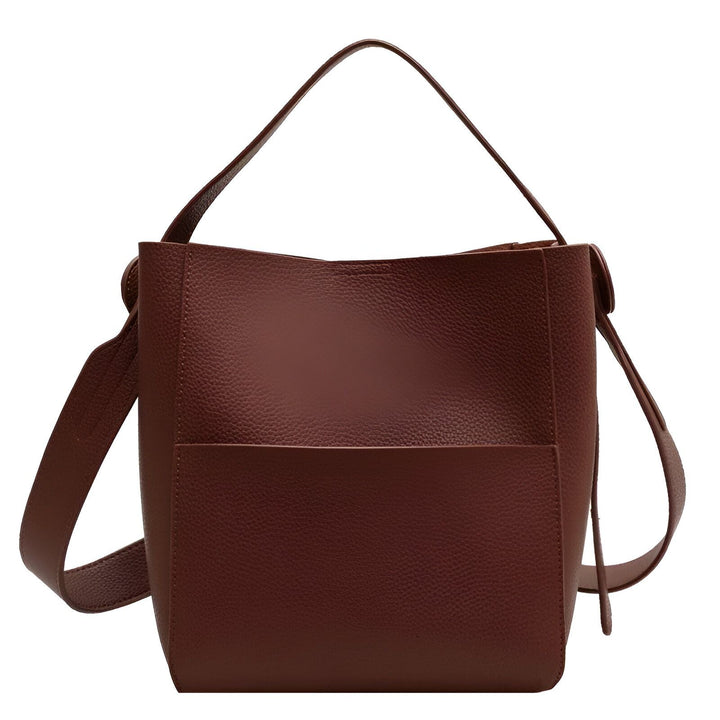 Sac bandoulière marron en cuir grainé avec poche extérieure., 46193878270176,46193878302944,46193878335712,46193878368480