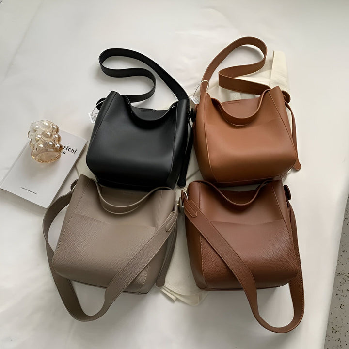 Quatre sacs bandoulière en similicuir : noir, camel, gris, marron., 46193878270176,46193878302944,46193878335712,46193878368480