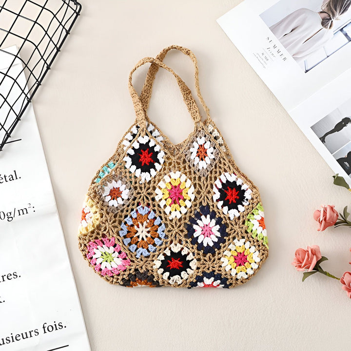 Sac cabas en crochet multicolore avec motifs granny squares., 46193947181280,46193947214048,46193947246816,46193947279584,46193947312352