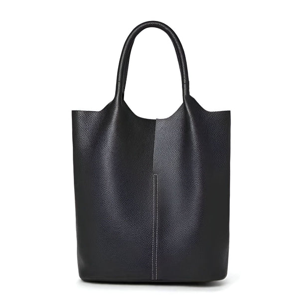 Sac cabas en cuir noir avec poignées et surpiqûre blanche., 46193872404704,46193872437472,46193872470240,46193872503008,46193872535776