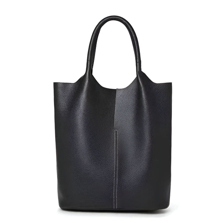 Sac cabas en cuir noir avec poignées et surpiqûre blanche., 46193872404704,46193872437472,46193872470240,46193872503008,46193872535776