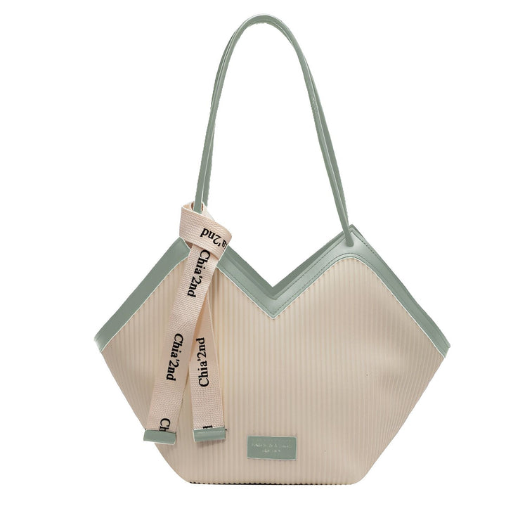 Sac bicolore beige et vert menthe, forme géométrique, texture côtelée, ruban Chia'2nd., 46193872208096,46193872240864,46193872273632,46193872306400