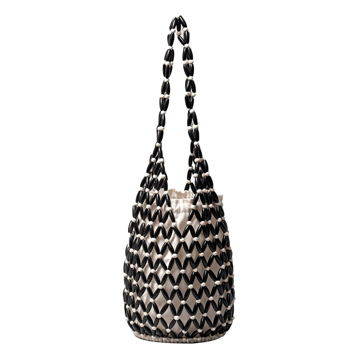 Sac seau en perles noires et blanches avec motif géométrique, 46193944821984,46193944854752,46193944887520,46193944920288