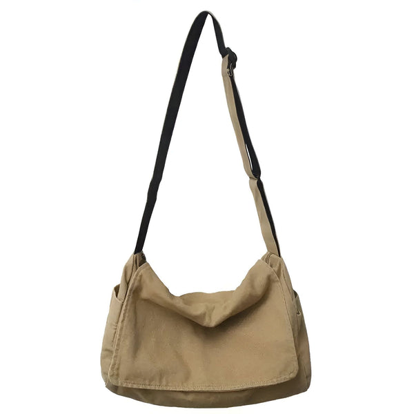 Sac bandoulière messenger en toile beige, sangle noire., 46193883152608,46193883185376,46193883218144