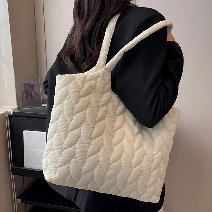 Grand sac cabas matelassé blanc crème motif feuilles, 46194049712352,46194049745120,46194049777888,46194049810656