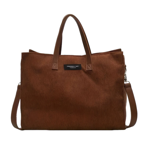Tote bag marron en velours côtelé avec anses et bandoulière, 46194056757472,46194056790240,46194056823008,46194056855776