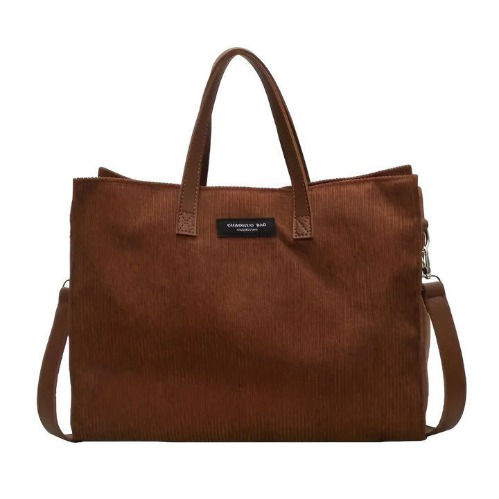 Tote bag marron en velours côtelé avec anses et bandoulière, 46194056757472,46194056790240,46194056823008,46194056855776