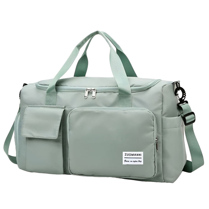 Sac de voyage ou sport vert clair avec bandoulière et poches avant., 46193915625696,46193915658464,46193915691232,46193915724000,46193915756768,46193915789536