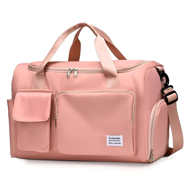 Sac de voyage ou sport rose avec bandoulière et poches avant., 46193915625696,46193915658464,46193915691232,46193915724000,46193915756768,46193915789536