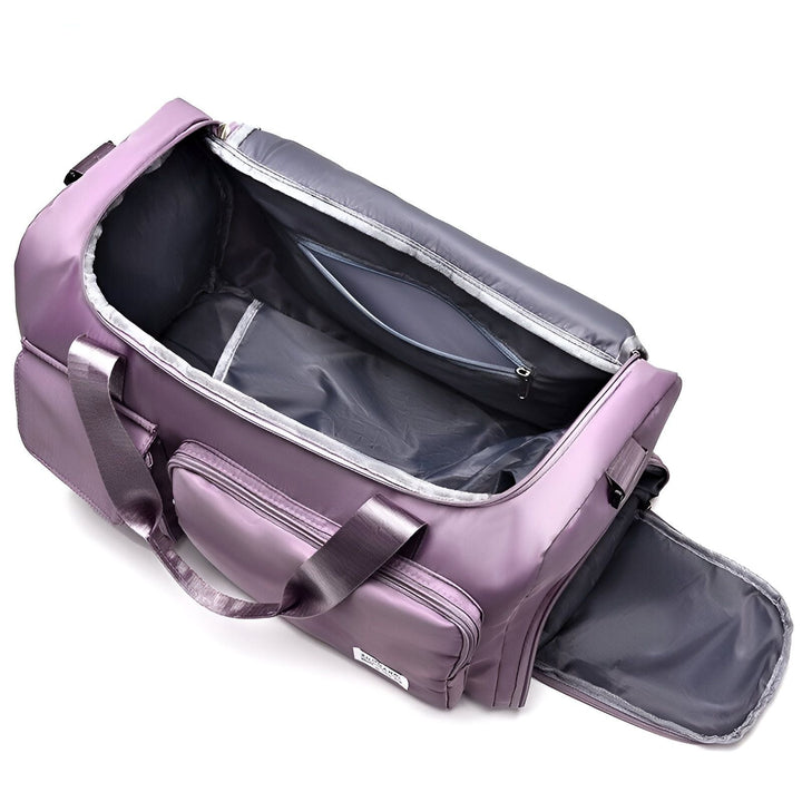 Sac de voyage ou de sport violet ouvert avec poches zippées, 46193915625696,46193915658464,46193915691232,46193915724000,46193915756768,46193915789536
