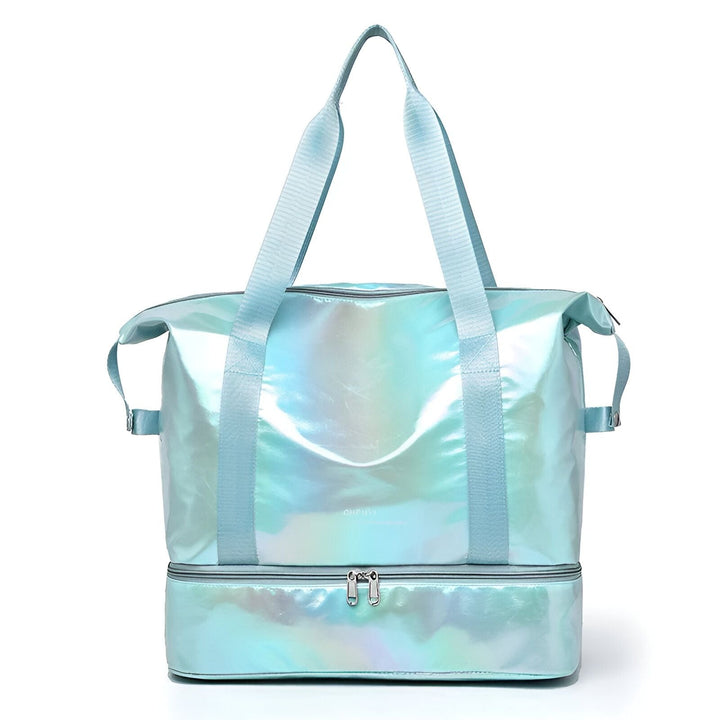 Sac de sport iridescent bleu clair avec compartiment séparé zippé., 46193917690080,46193917722848,46193917755616