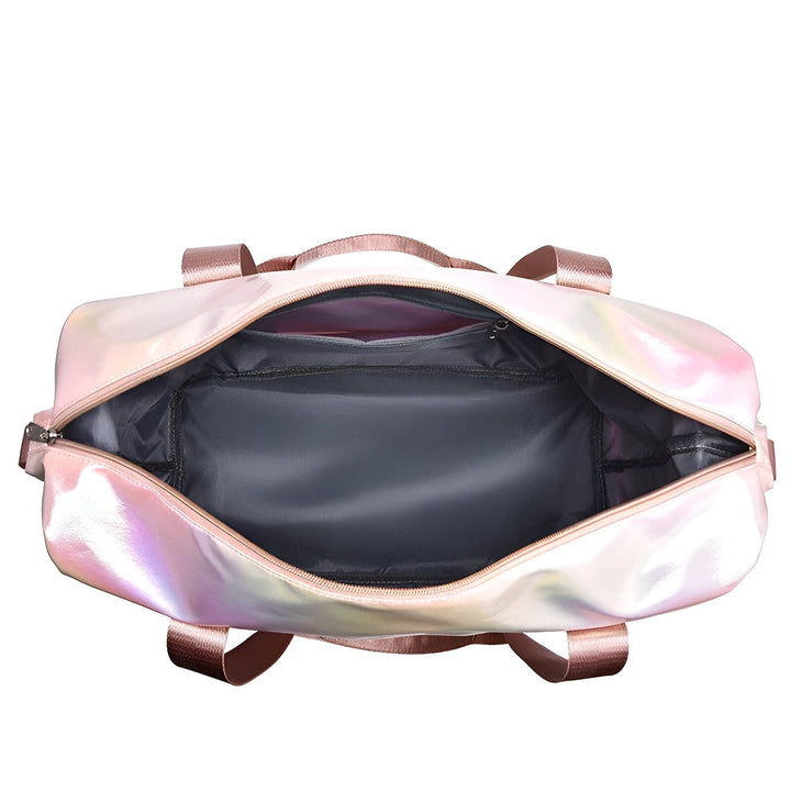 Sac de sport rose iridescent ouvert avec poignées or rose, 46193917690080,46193917722848,46193917755616