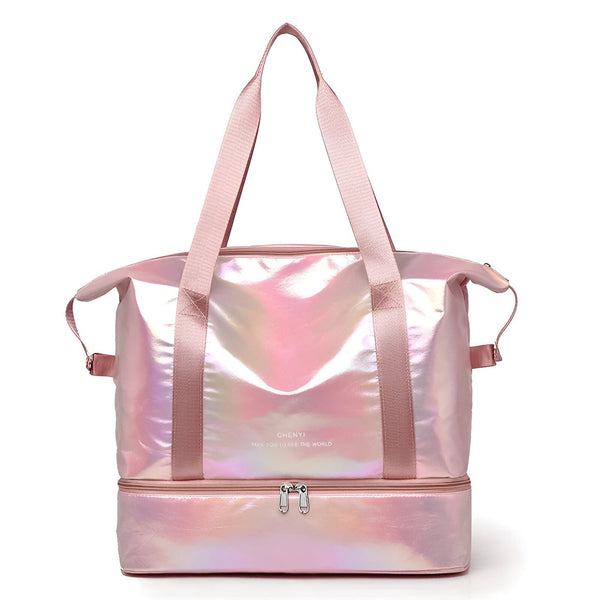 Sac de voyage rose irisé brillant avec compartiment inférieur, 46193917690080,46193917722848,46193917755616