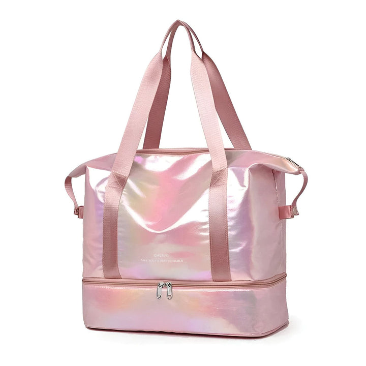 Sac weekender rose holographique avec compartiment inférieur zippé., 46193917690080,46193917722848,46193917755616