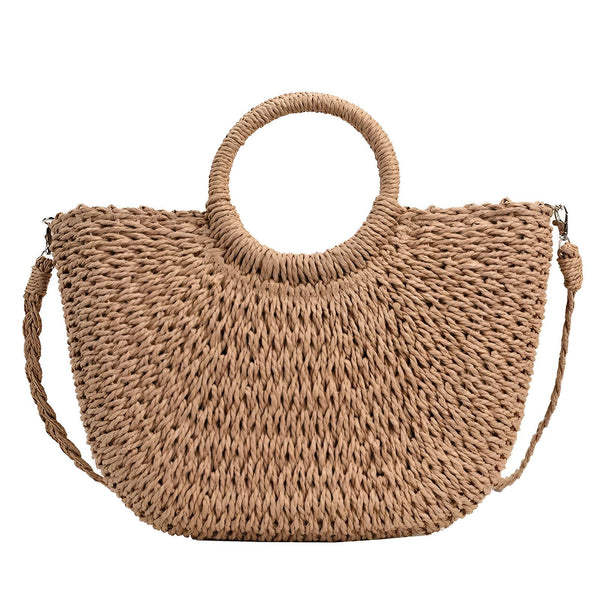 Sac cabas en paille tressée avec anses rondes et bandoulière, 46194029854944,46194029887712