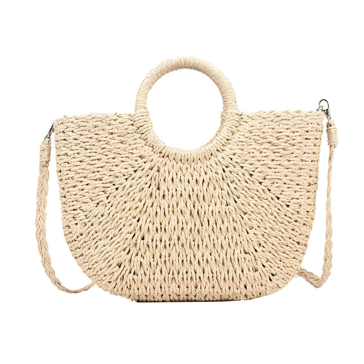 Sac en paille beige avec anses rondes et bandoulière amovible, 46194029854944,46194029887712