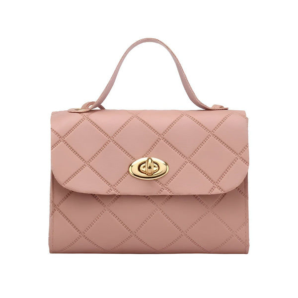 Sac à main rose matelassé losanges, anse supérieure et fermoir doré., 46262729408736,46262729441504,46262729474272,46262729507040,46262729539808
