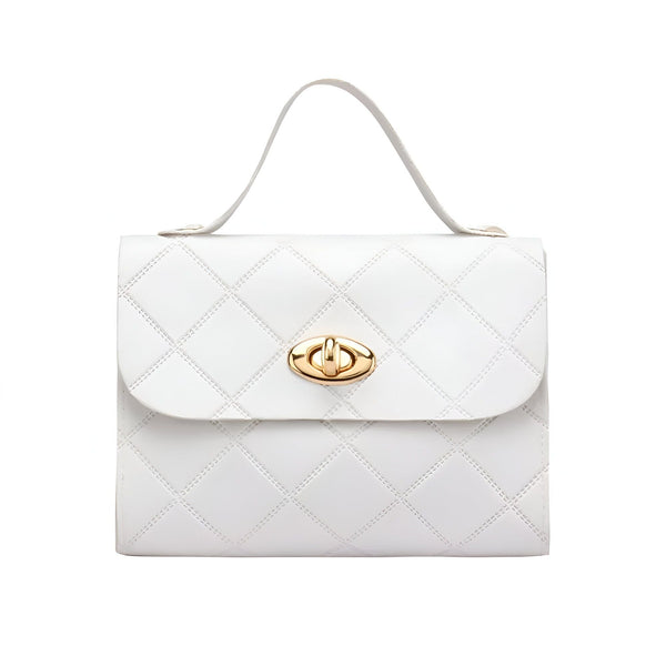 Sac à main blanc matelassé, poignée, fermoir doré., 46262729408736,46262729441504,46262729474272,46262729507040,46262729539808