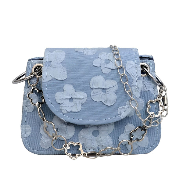 Mini sac à main bleu fleuri bandoulière chaîne argentée, 46193968414944,46193968447712,46193968480480,46193968513248,46193968546016