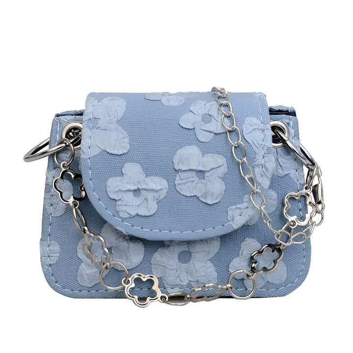 Mini sac à main bleu fleuri bandoulière chaîne argentée, 46193968414944,46193968447712,46193968480480,46193968513248,46193968546016