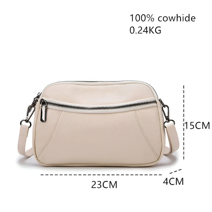 Sac bandoulière en cuir beige avec fermeture éclair frontale, 46264208556256,46264208589024