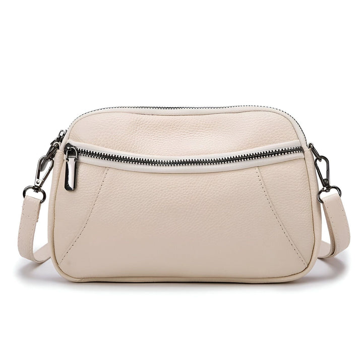 Sac bandoulière en cuir crème avec poches zippées, 46264208556256,46264208589024