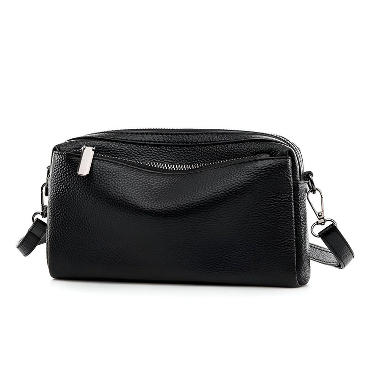 Sac bandoulière noir texture cuir avec fermetures zippées., 46266441760992,46266441793760