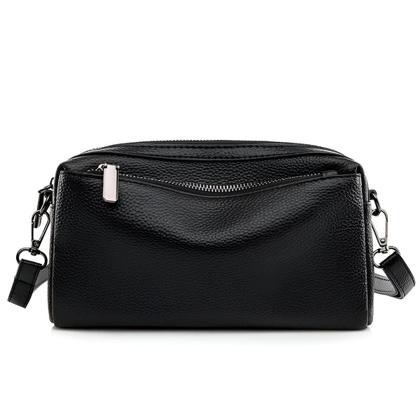Sac à bandoulière noir en cuir grainé avec fermeture éclair, 46266441760992,46266441793760