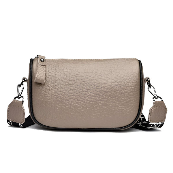 Sac bandoulière taupe en cuir texturé avec sangle à motif., 46264208425184,46264208457952,46264208490720,46264208523488