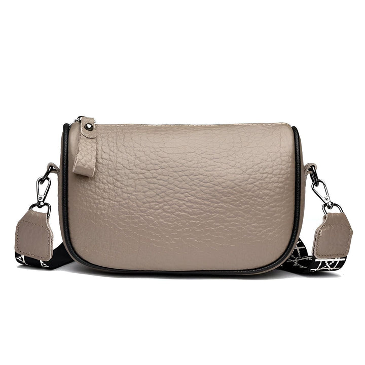 Sac bandoulière taupe en cuir texturé avec sangle à motif., 46264208425184,46264208457952,46264208490720,46264208523488
