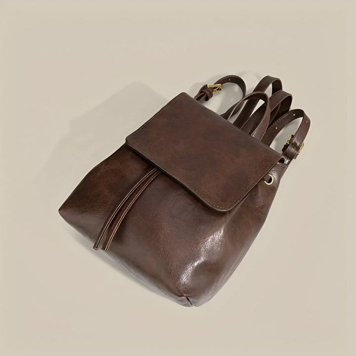 Sac à dos en cuir marron avec rabat et cordons, 46194001805536,46194001838304