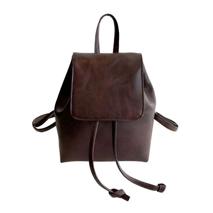 Sac à dos marron foncé en cuir avec rabat et cordon., 46194001805536,46194001838304
