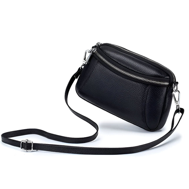 Sac bandoulière en cuir noir double zip, 46266442121440,46266442154208,46266442186976,46266442219744,46266442252512