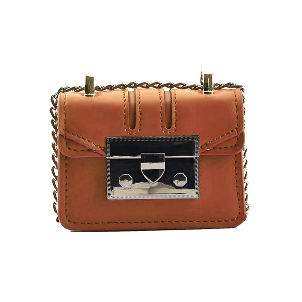 Petit sac en cuir marron avec chaîne dorée et fermoir argenté, 46193972642016,46193972674784,46193972707552,46193972740320,46193972773088,46193972805856