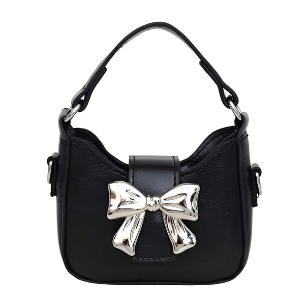 Sac à main noir avec grand nœud papillon argenté, 46262992732384,46262992765152,46262992797920,46262992830688,46262992863456