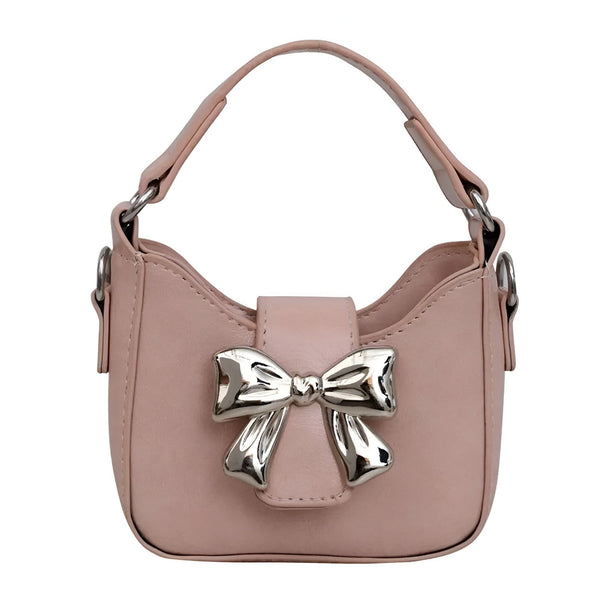 Sac à main rose pâle avec anse et grand nœud décoratif argenté sur le rabat., 46262992732384,46262992765152,46262992797920,46262992830688,46262992863456