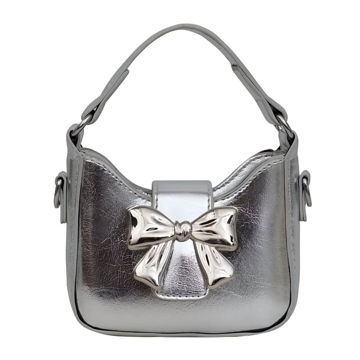 Petit sac à main argenté métallisé orné d'un grand nœud sur le devant, 46262992732384,46262992765152,46262992797920,46262992830688,46262992863456