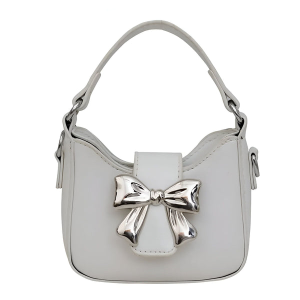 Sac à main blanc avec nœud décoratif argenté, 46262992732384,46262992765152,46262992797920,46262992830688,46262992863456