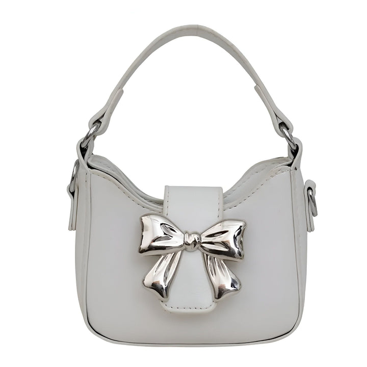 Sac à main blanc avec nœud décoratif argenté, 46262992732384,46262992765152,46262992797920,46262992830688,46262992863456