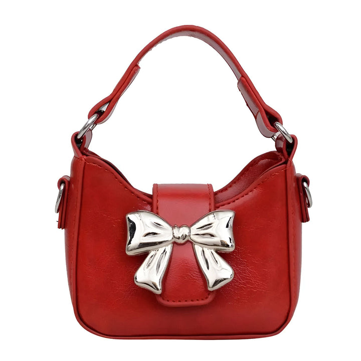 Petit sac à main rouge avec nœud argenté, 46262992732384,46262992765152,46262992797920,46262992830688,46262992863456