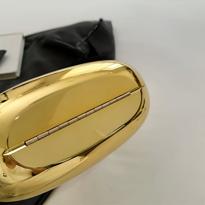 Pochette rigide ovale dorée brillante avec charnière, 46194015502560,46194015535328,46194015568096,46194015600864,46194015633632,46194015666400