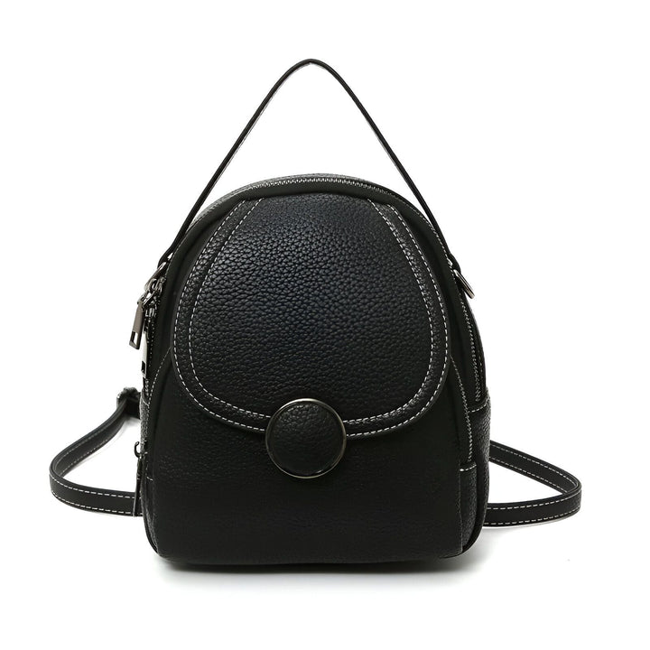 Sac à dos mini noir en cuir grainé, détail rond et coutures blanches, 46194000822496,46194000855264,46194000888032