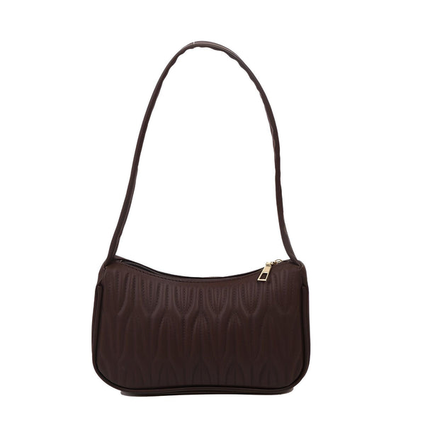 Sac à main bandoulière marron matelassé avec motif vague et fermeture éclair dorée, 46193961631968,46193961664736,46193961730272,46193961763040,46193961795808