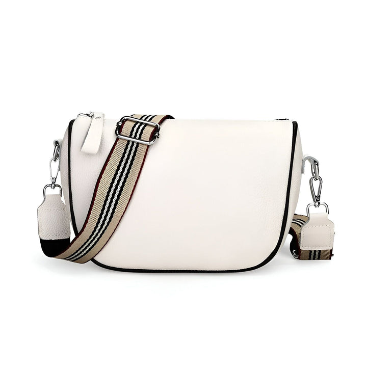 Sac bandoulière blanc avec sangle large rayée et détails noirs, 46262995747040,46262995779808,46262995812576,46262995845344